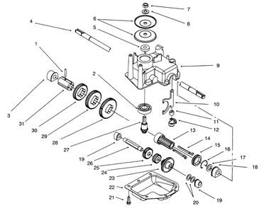 Gear Case Assembly Diagram and Parts List for 11001B (6900001 - 6999999)(1996) Lawn Boy Lawn Mower